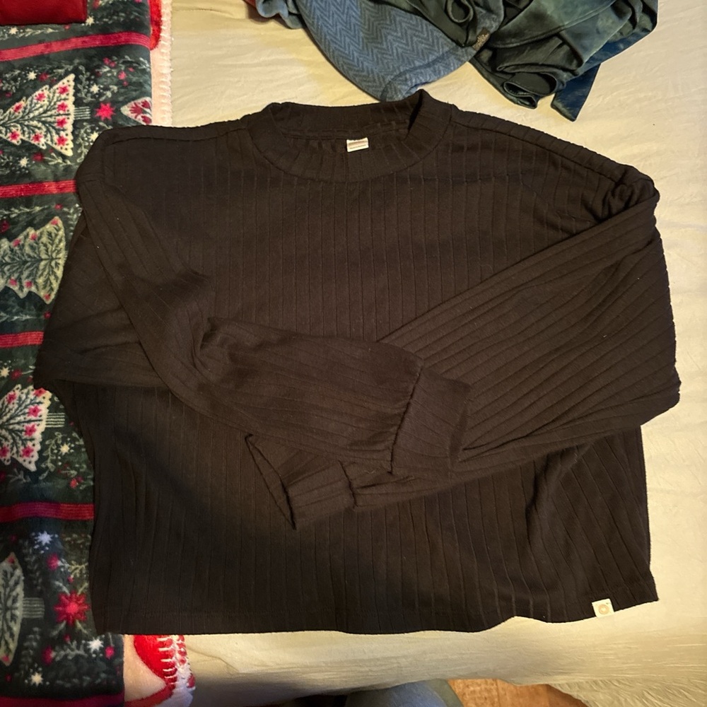 Old Navy Women's Black Ribbed Long Sleeve Top